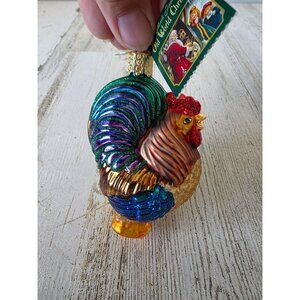OWC old world rooster Chicken glass ornament bird glitter‎ farm Xmas animal tree